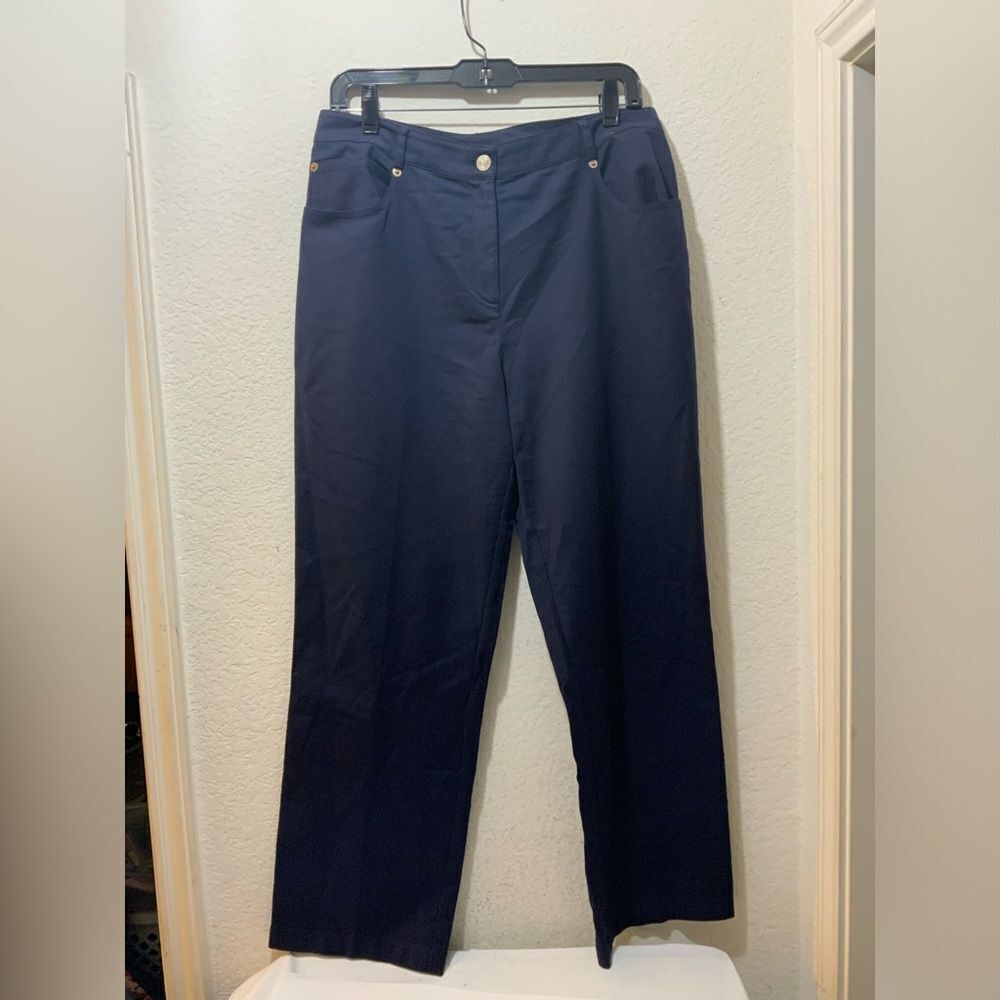 St. John Sport Navy Blue Classic Pants Size 10 Gold Buttons